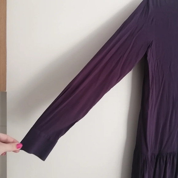 Theory Failly Rove Pleated Drop Waist Long Sleeve Purple Button Shirt Dress 2 - Picture 6 of 16
